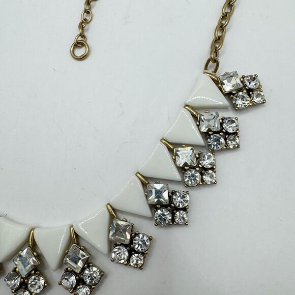 J Crew Gold White Acrylic Triangle Rhinestone Summer Statement Necklace Sparkle - Picture 7 of 11
